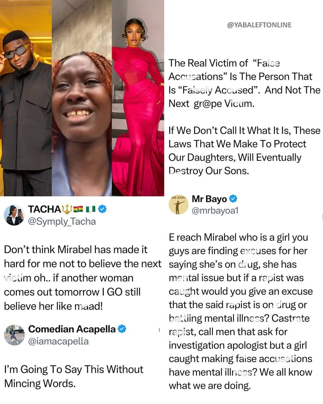 Comedian, Acapella, BBN's Tacha, amongst others react to Mirabel's rumored f@lse r@p3 story