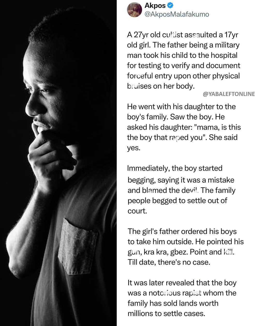 X-user shares what a father did to a young man who ass@ulted his daughter