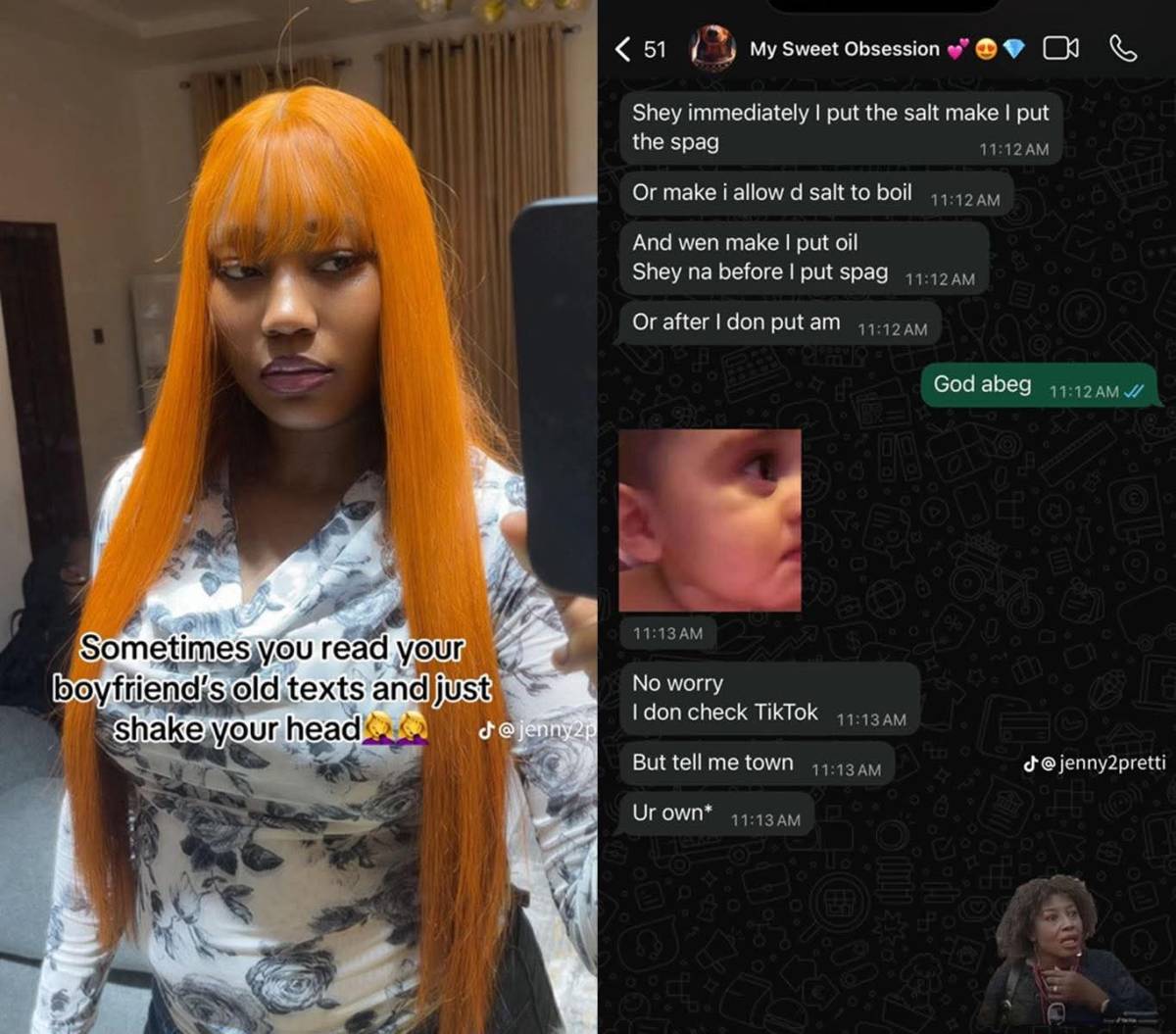 Lady shares hilarious chat with her boyfriend who was asking for help with cooking spaghetti.