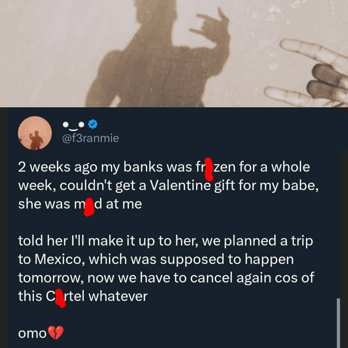 Headline:
Man Blames “CΔяtel Cя¡s¡s” for Canc3lled Mexico Trip After Missing Valentine’s Gift Due to...