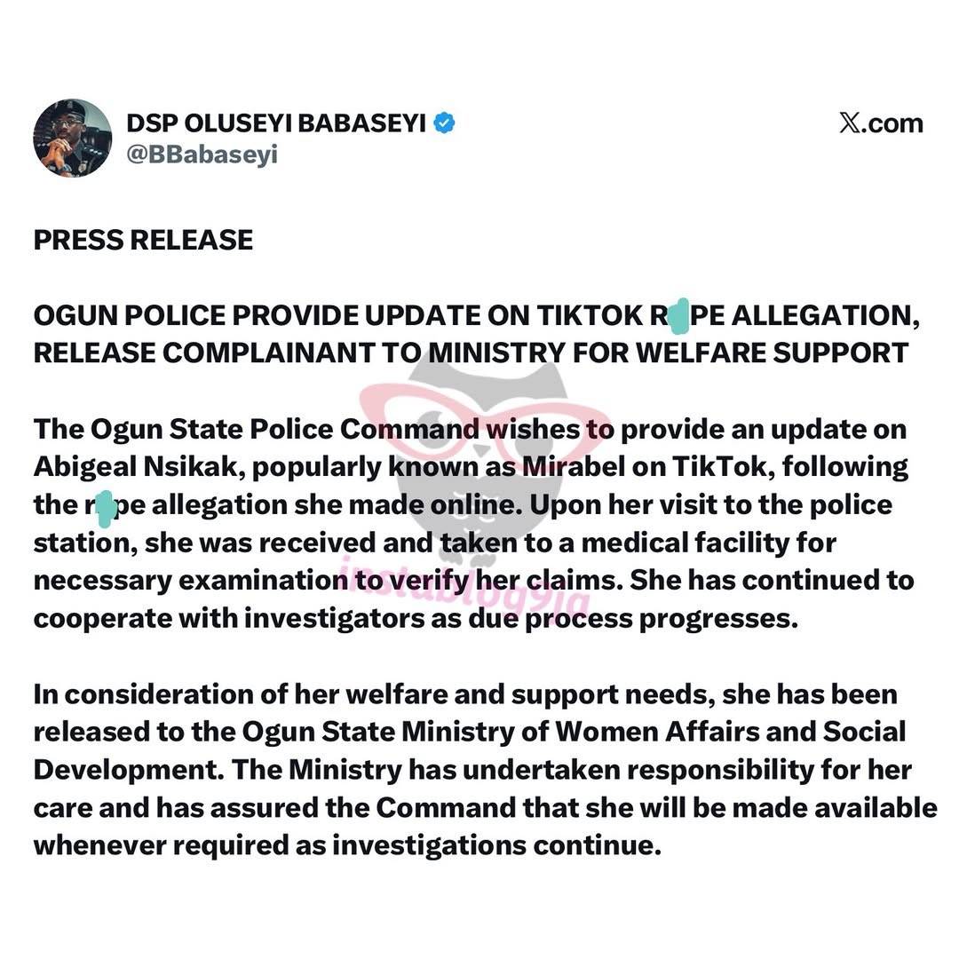 Ogun Police Release Alleged False R+pe Accuser, Mirabel