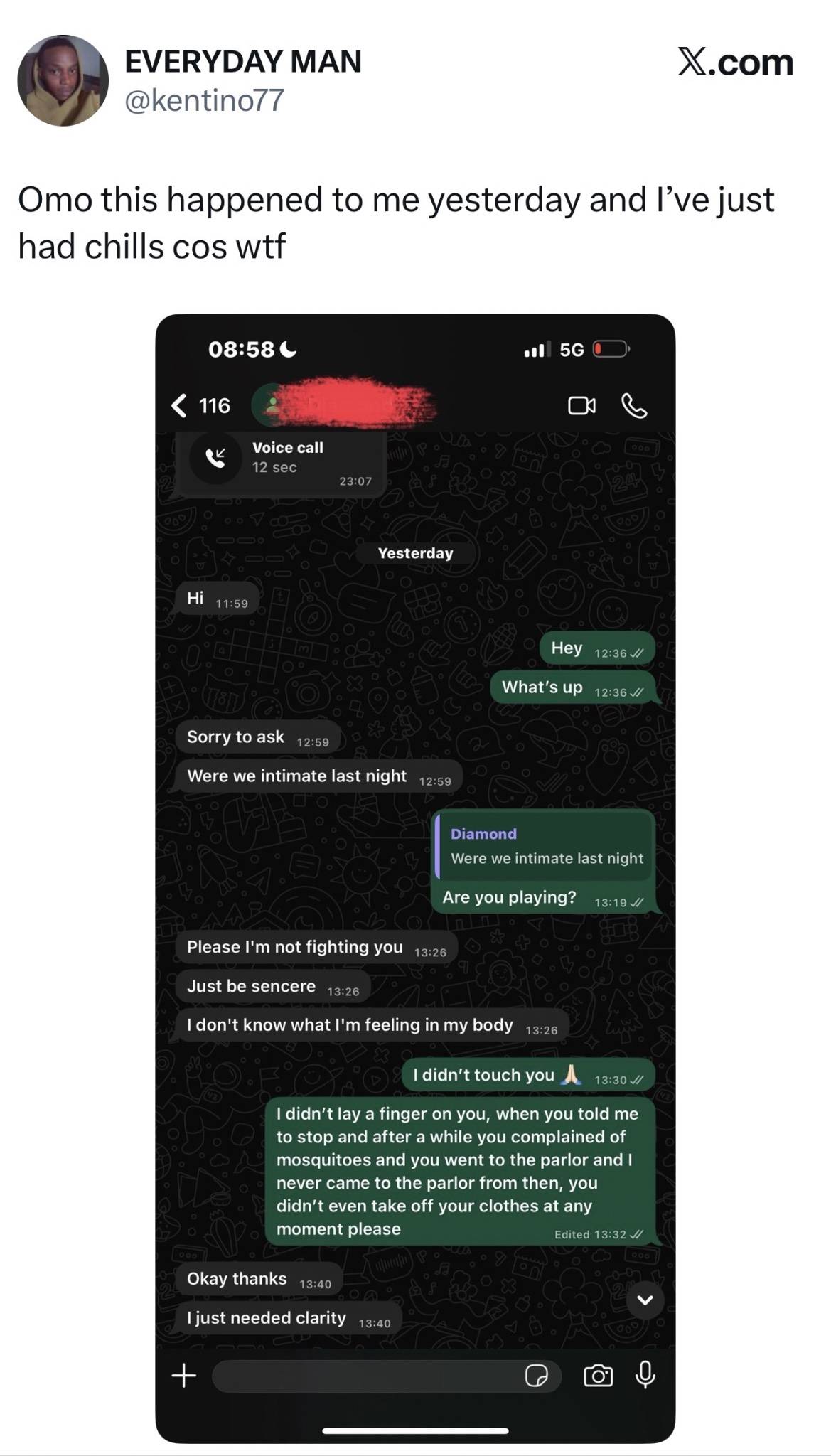 Man reveals the message he received from his female friend who slept over.