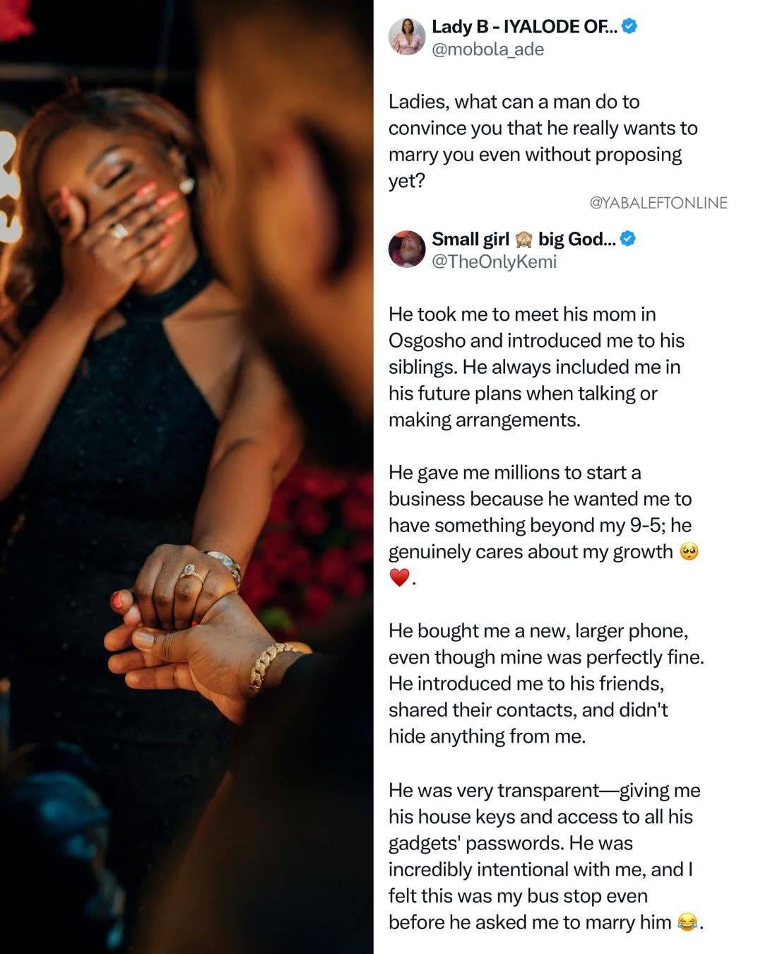 Lady shares some of the things her man did that made her convinced he was going to marry her