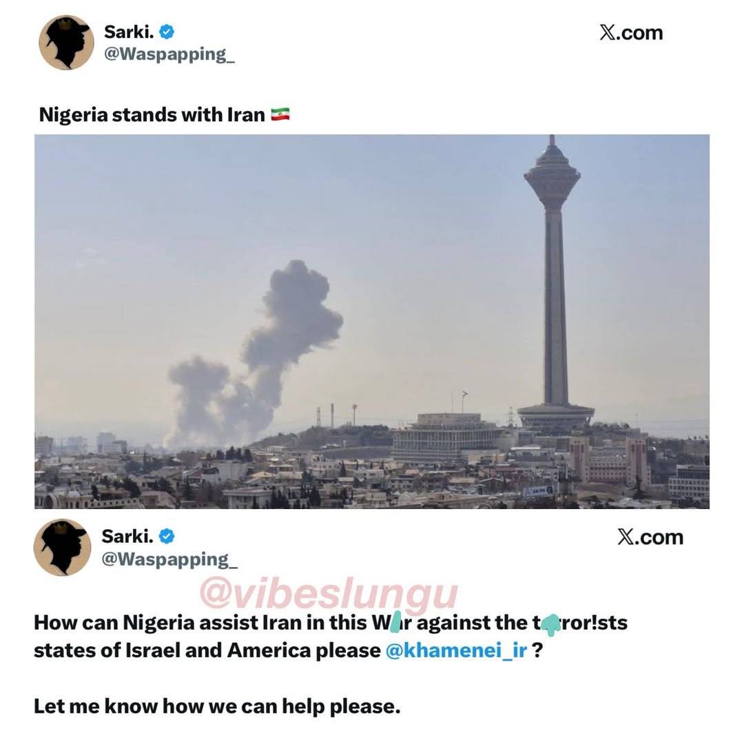 Everybody get the one wey dey do them 🙄
Sarki says “Nigeria stands with Iran” 🇳🇬🇮🇷
He’s asking ho...