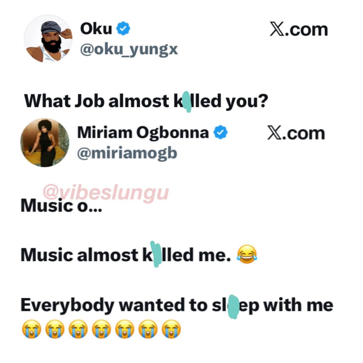 “What job almost k!lled you?” and the replies no be small 😭💔
One said music almost finished her…...