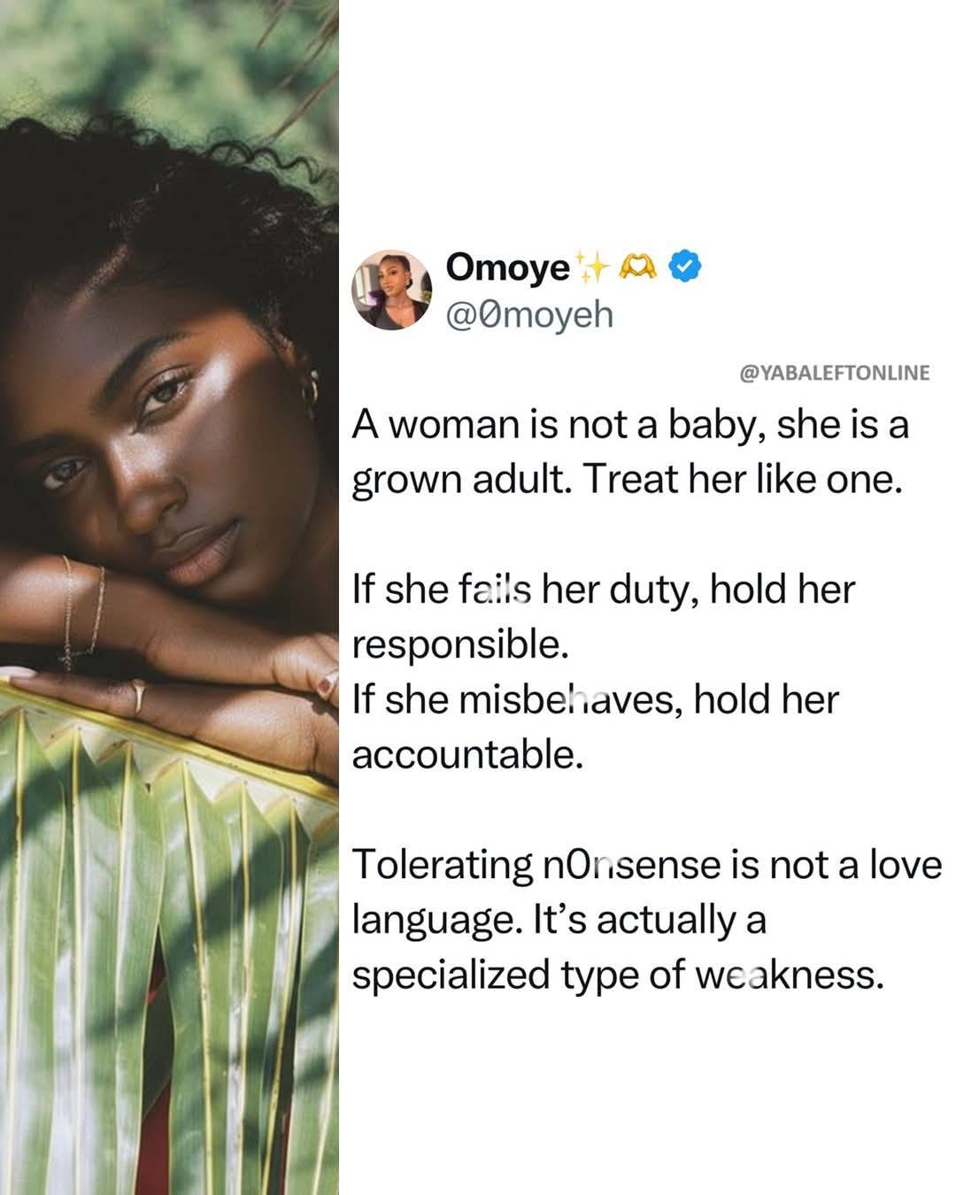 "A woman is not a baby, she is a grown adult. If she fa!ls in her duty, hold her responsible" – Lady...