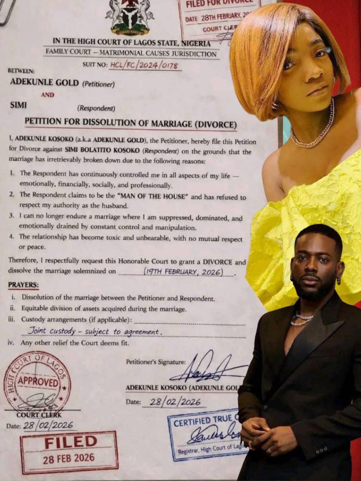 ADEKUNLE GOLD filled for a divorce?
In his words,I cannot countinue to live with a woman that contr...