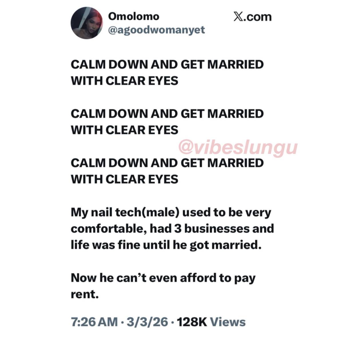 “Calm down and marry with clear eyes,” she said 👀💍
Claims her nail tech had 3 businesses before m...