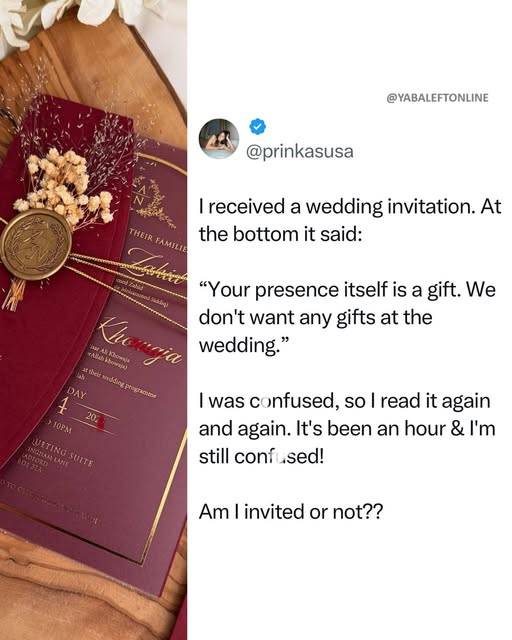 Am I invited or not?" – Lady shares her confusion after reading a wedding invite