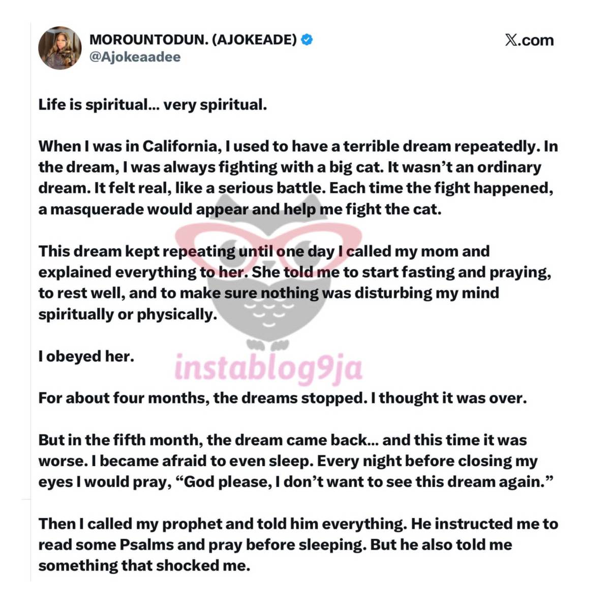 Chef Ajoke recounts k+lling a cat in her dream while in America, claims someone d+ed afterwards