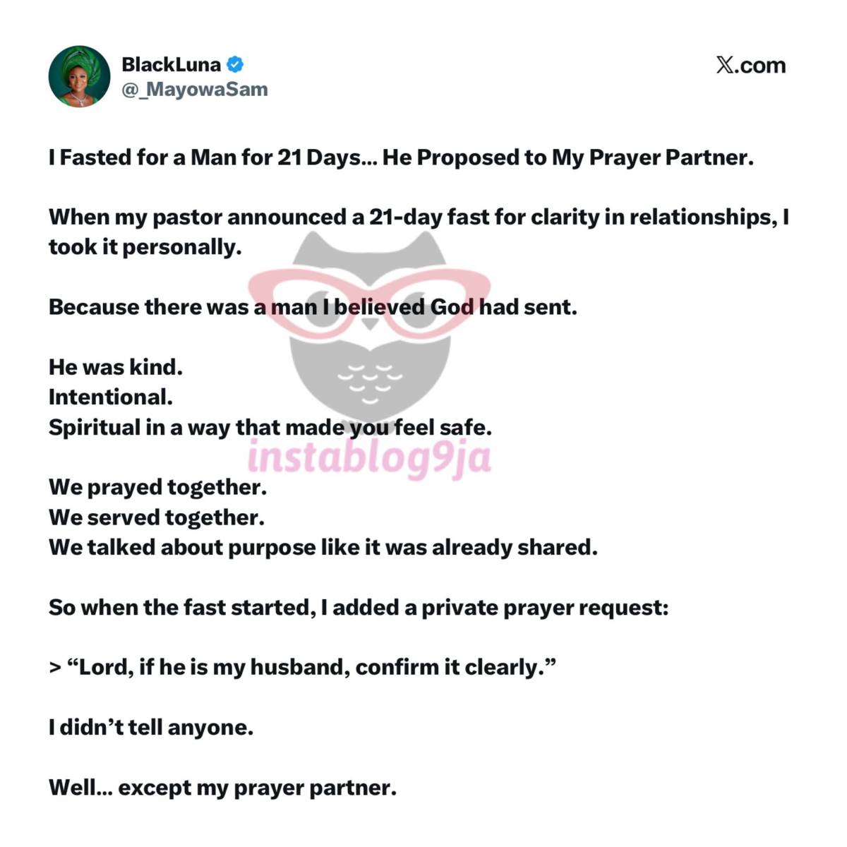 I Fasted for a Man for 21 Days, Yet He Proposed to My Prayer Partner — Media Personality Mayowa
