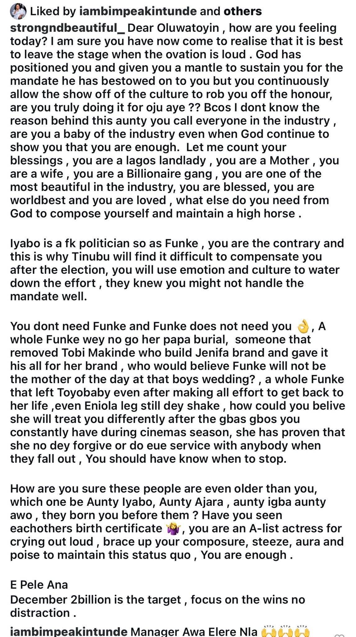 Movie producer Adeoye Moturanyo calls out Toyin Abraham with her full chest.