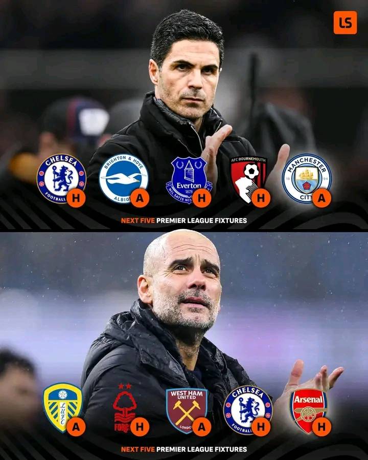 Arsenal and Man City’s next four fixtures before the big one 😮‍💨⚔️