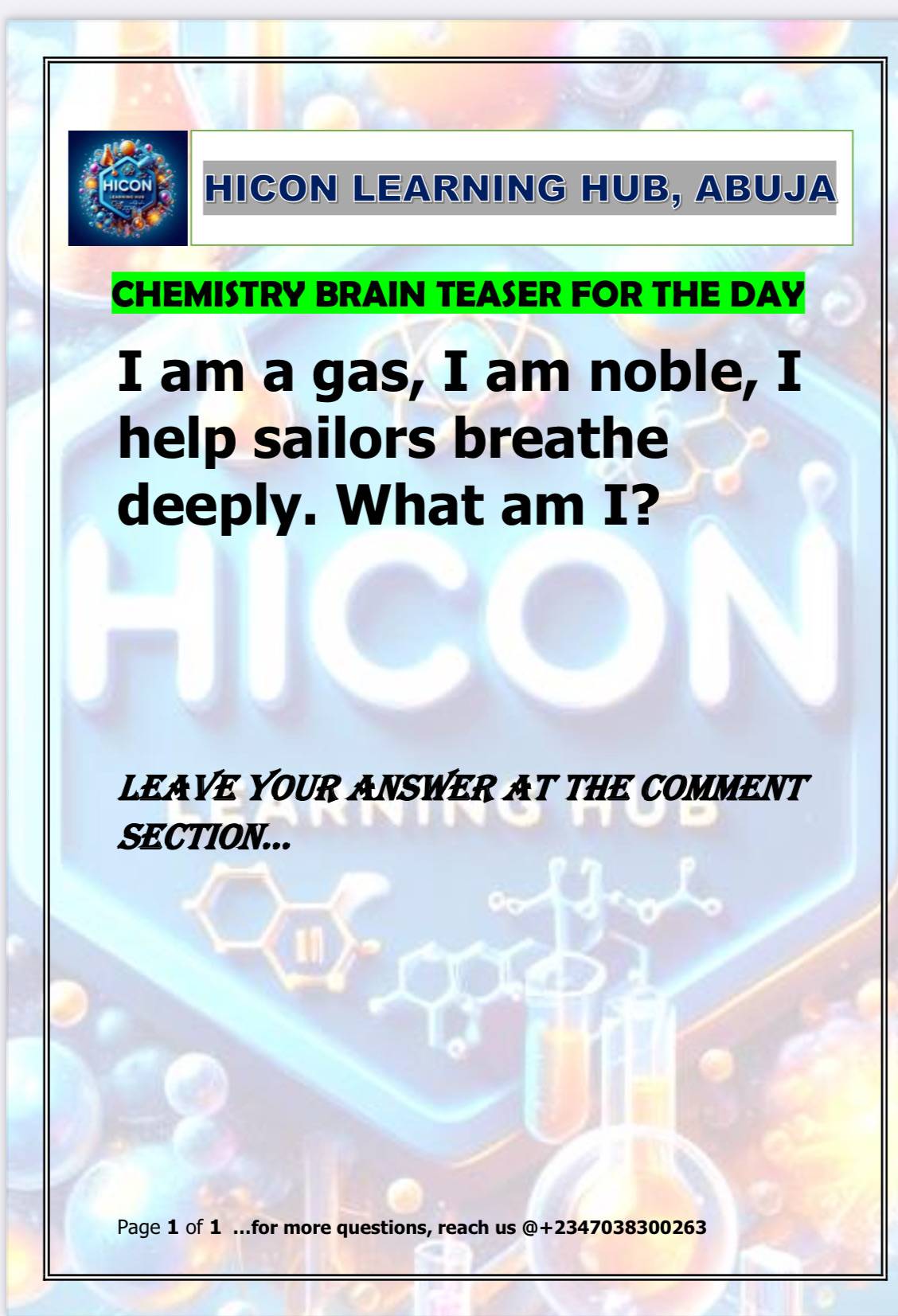 We welcome our science enthusiasts to giving us the answer in the comments…