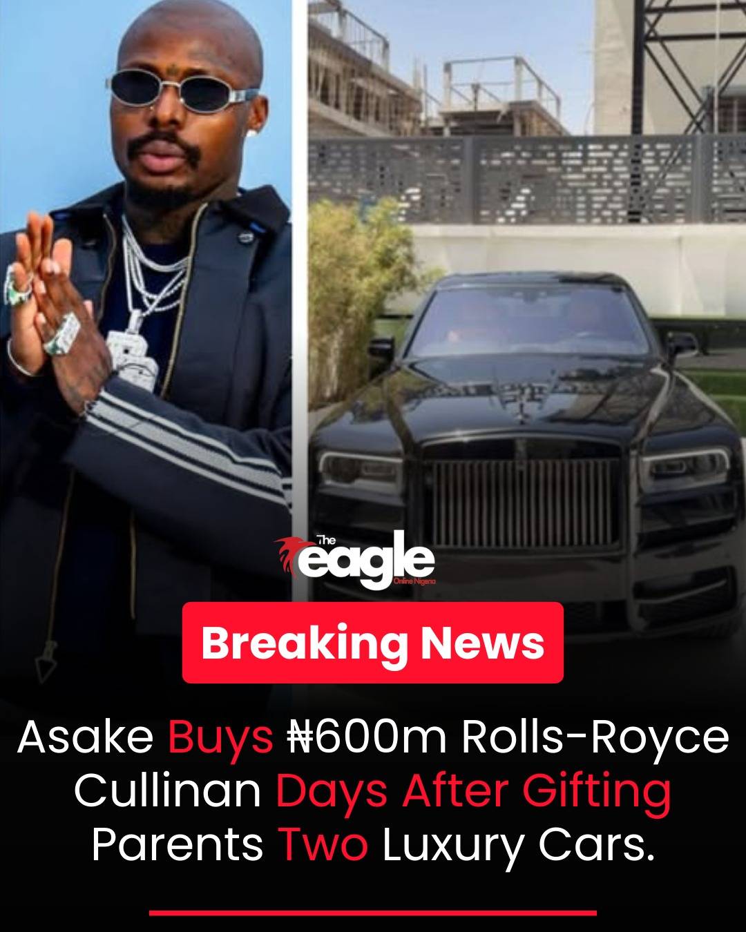 Singer Asake splashes over ₦600m on a Rolls Royce Cullinan days after gifting his parents two luxury...