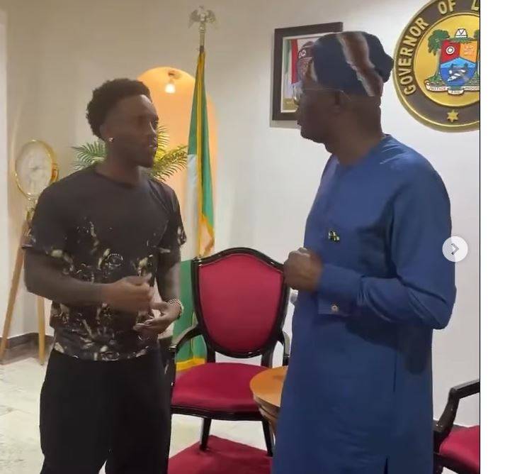 Kai Cenat with the Governor of Lagos state Babajide Sanwo-Olu. Kai is learning how to pronounce his...