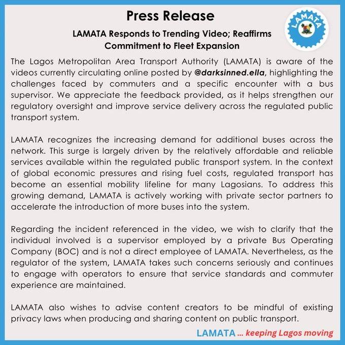 BREAKING NEWS: The Lagos Metropolitan Area Transport Authority (LAMATA) Responds to Trending Video;...