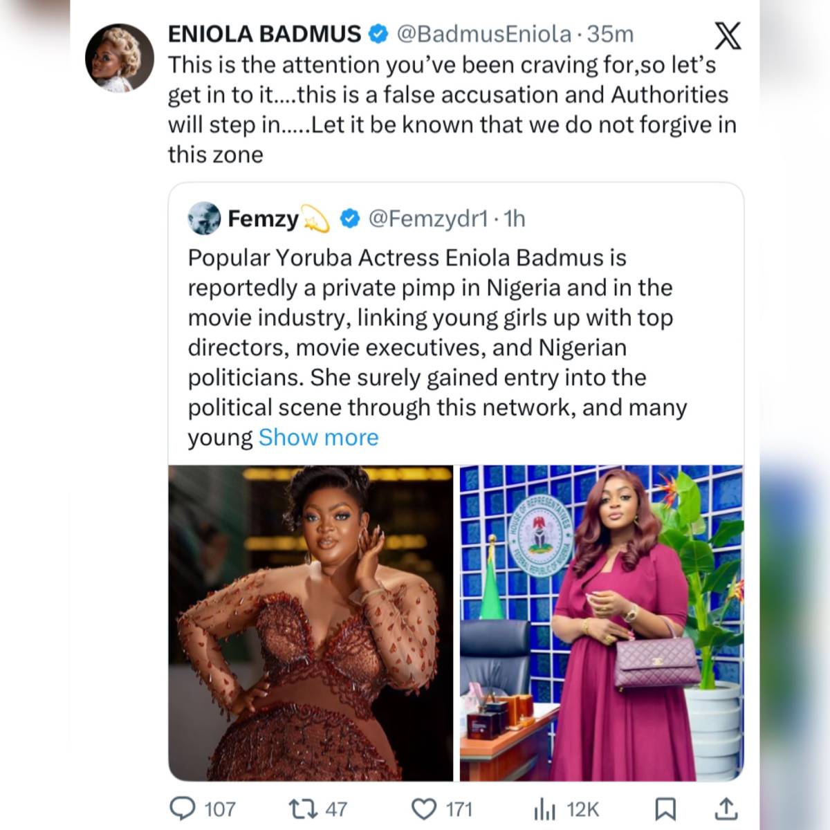 Eniola Badmus has replied the false accuser with a promise " we do not forgive" ๐๐๐
Lessons with...