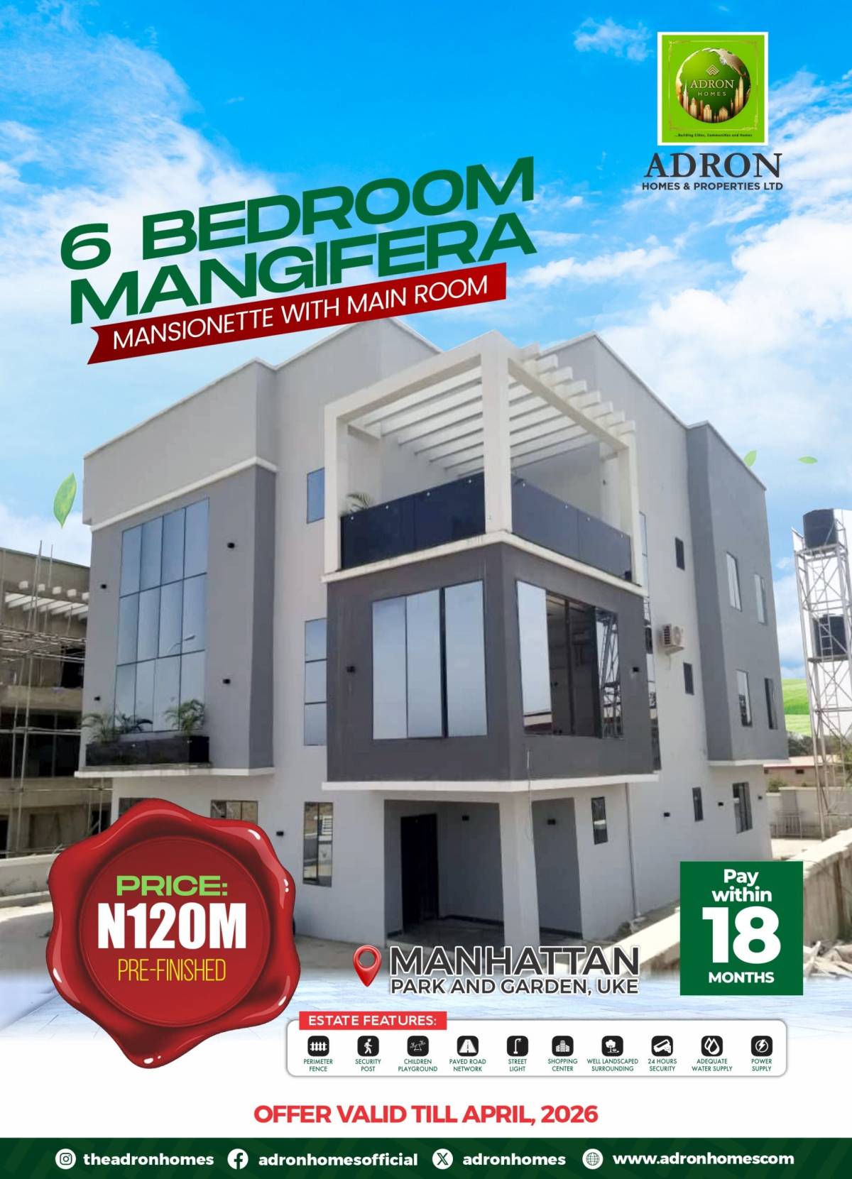 ADRON HOMES AND PROPERTIES offer two, three, four and five bedrooms bungalows for sale and at afford...