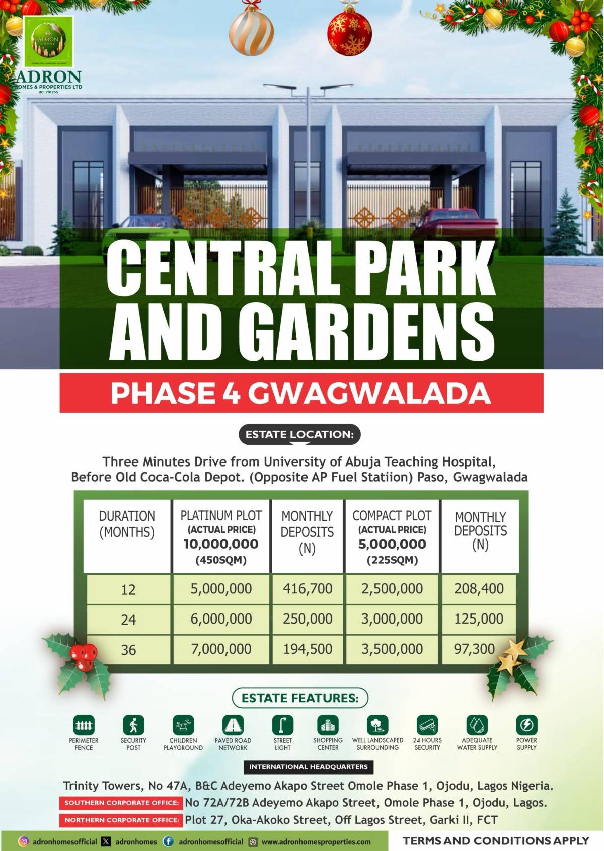 Subscribe to any of these Estates and commence your installments payment and acquire your Land at AD...