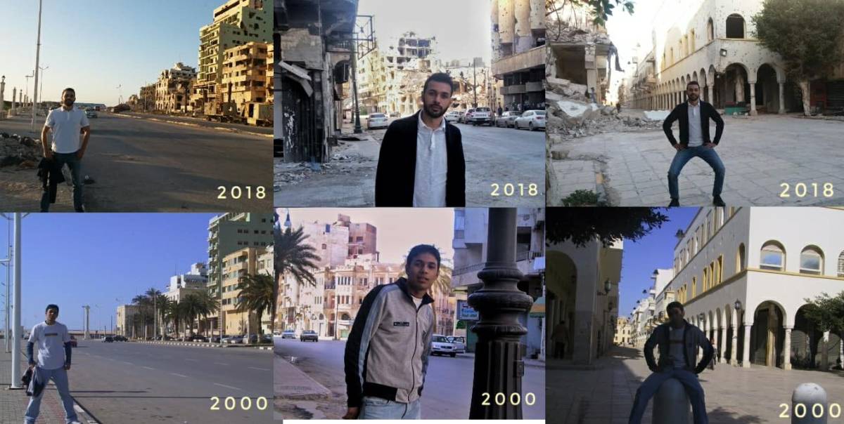 A Libyan man took pictures in the city of Benghazi, Libya ๐ฑ๐พ in 2018 in the exact places where he ha...