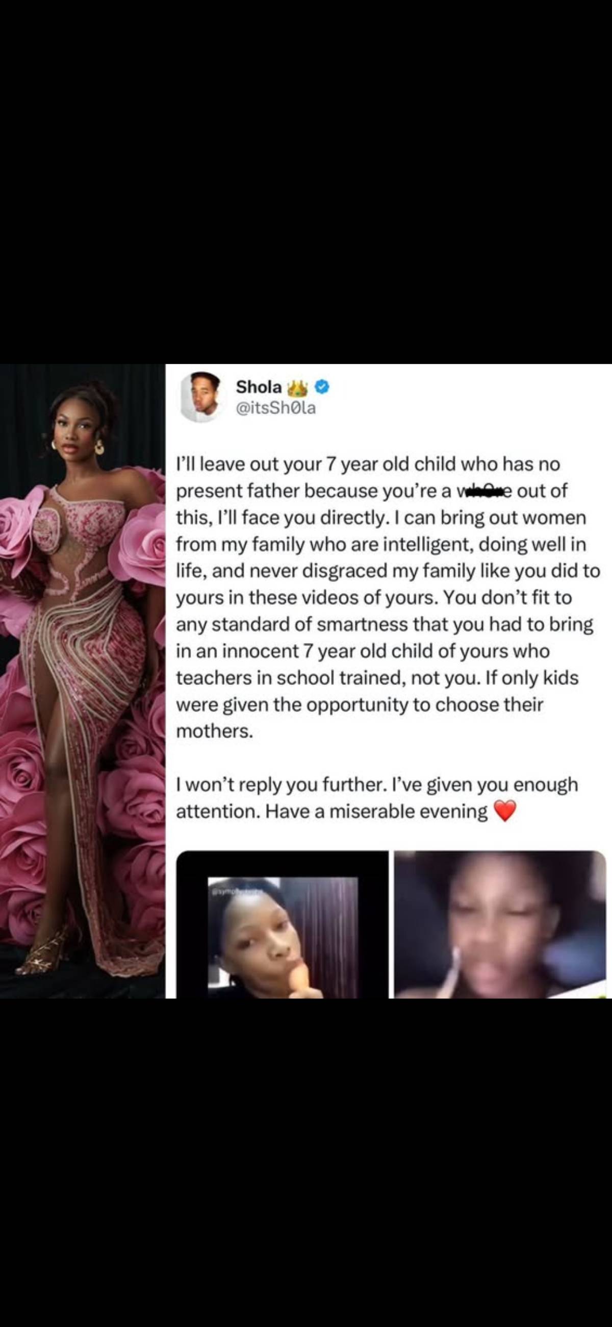 Shola and Tacha gbasgbos on X.