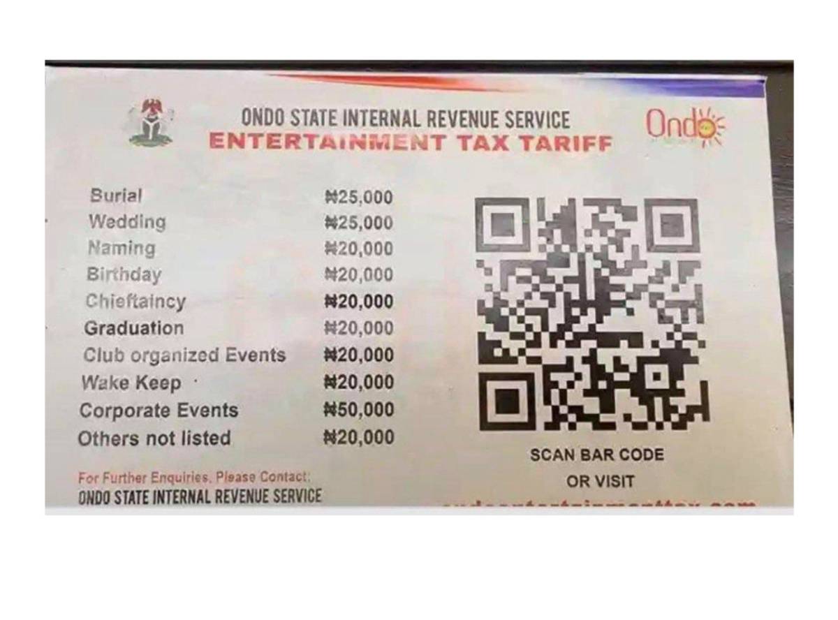 Ondo State Government talk say before u burry your grandma u must first pay them 25k.
