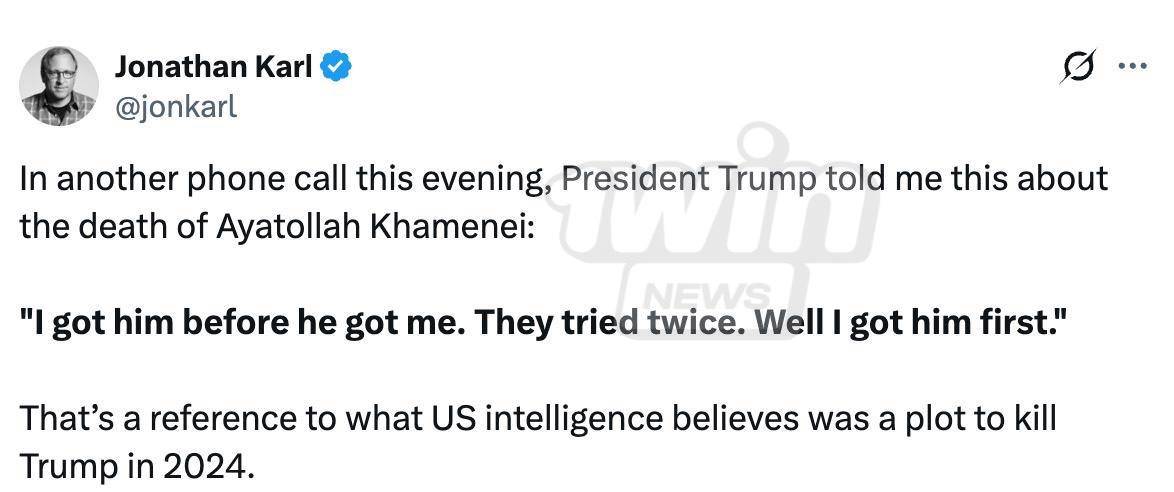 Donald Trump claimed that Iran had allegedly tried twice to assassinate him
In an interview with AB...
