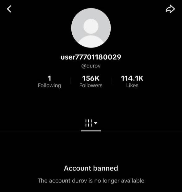 💎 Pavel Durov's TikTok account (@durov) banned