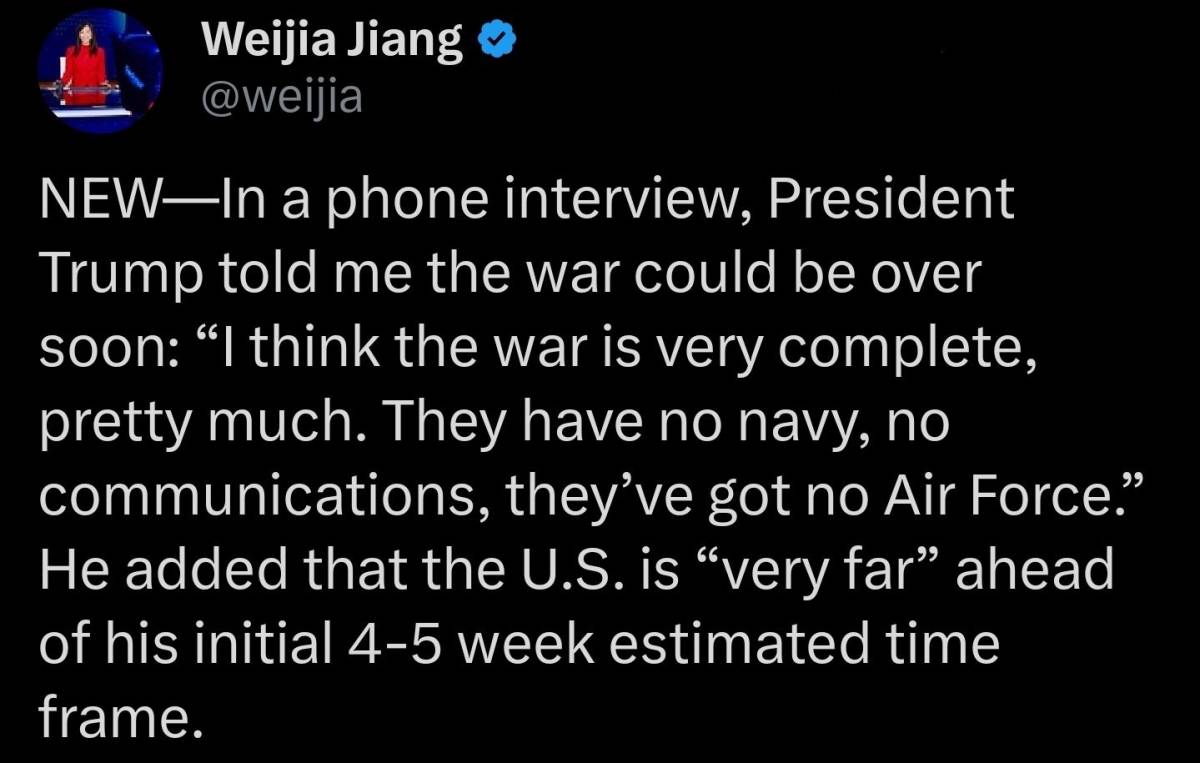 ⚡️ Trump says the Iran war is "very complete, pretty much"
Oil falls below $90 a barrel after Trum...