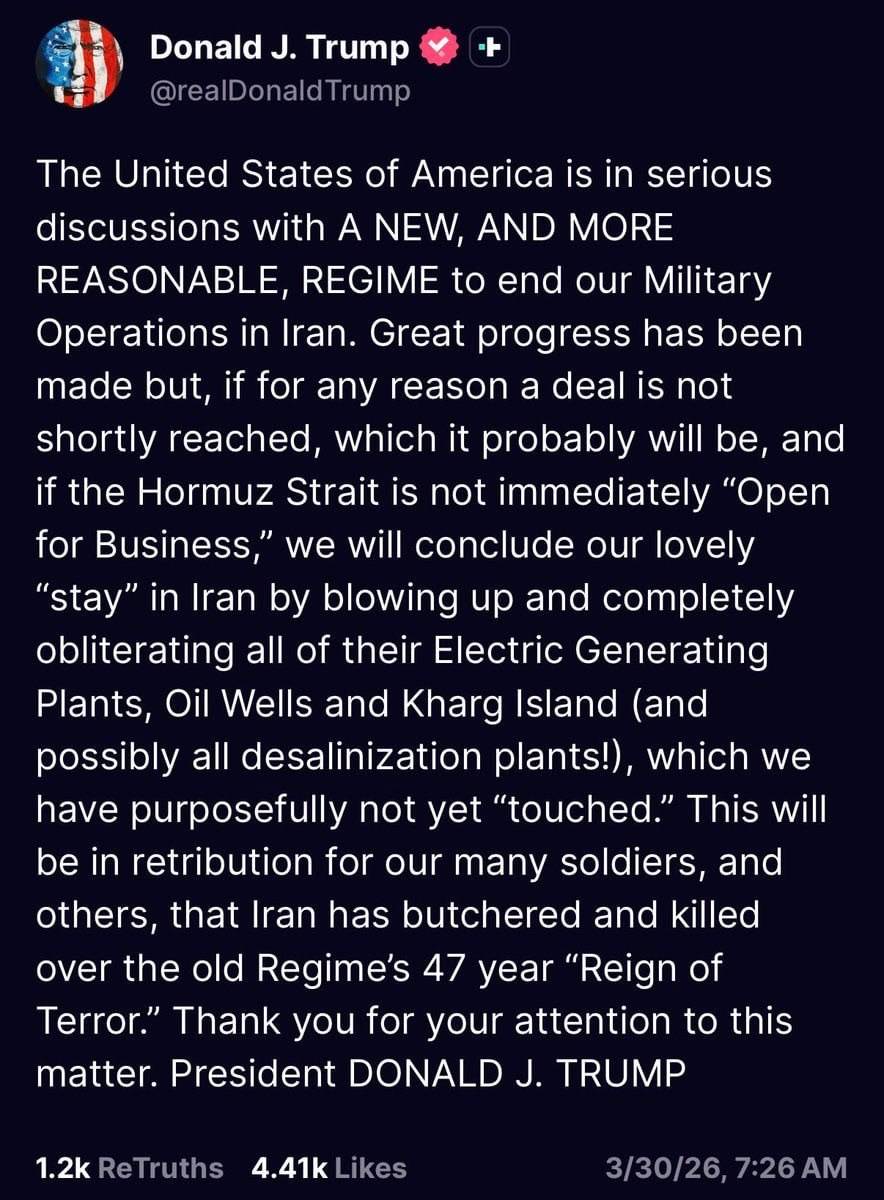 ⚡️ JUST IN: Trump says the US is in “serious discussions with a new and more reasonable regime to e...