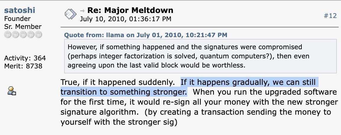 ๐ช Just History: Satoshi Nakamoto acknowledged Bitcoin quantum risk early in 2010
๐ Earlier: 2029...