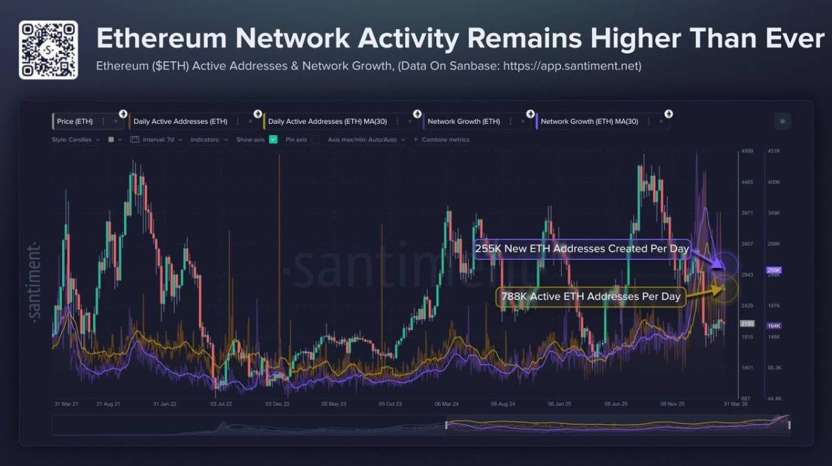 ๐ Ethereum's network activity is near all-time highs with 788K daily active addresses and 255K new...