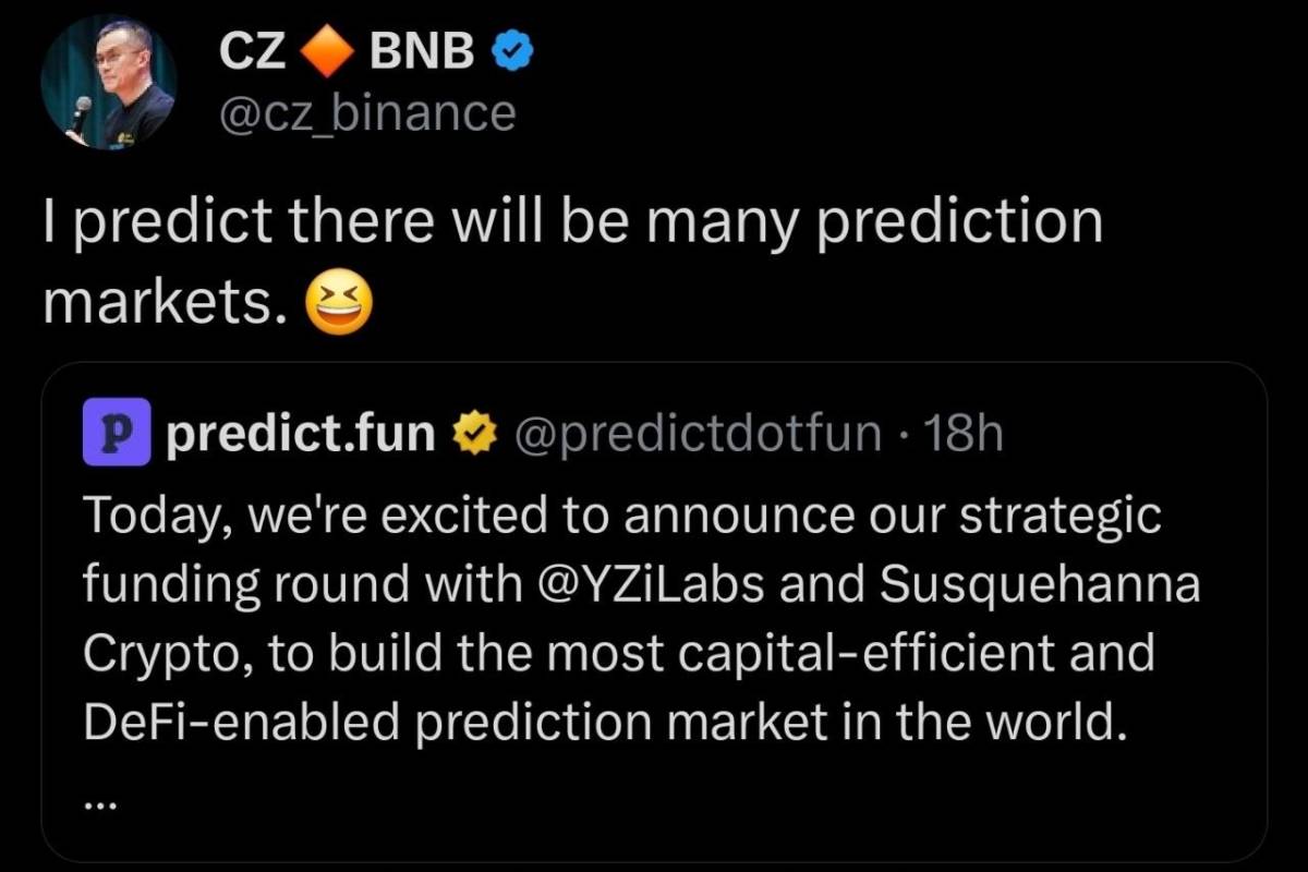 📣 CZ predicts there will be many prediction markets