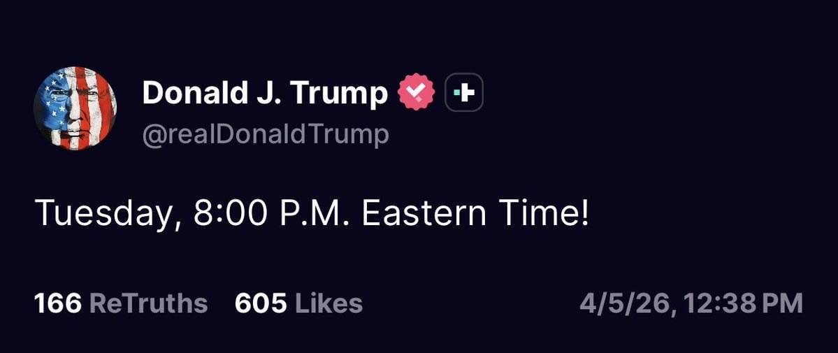 ⚡️ JUST IN: Trump appears to have moved the "48 hour deadline" on Iran to Tuesday at 8 PM ET, exten...