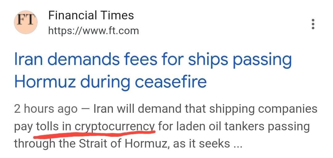 🚨Iran charge ships in the Strait of Hormuz pay tolls in #Bitcoin