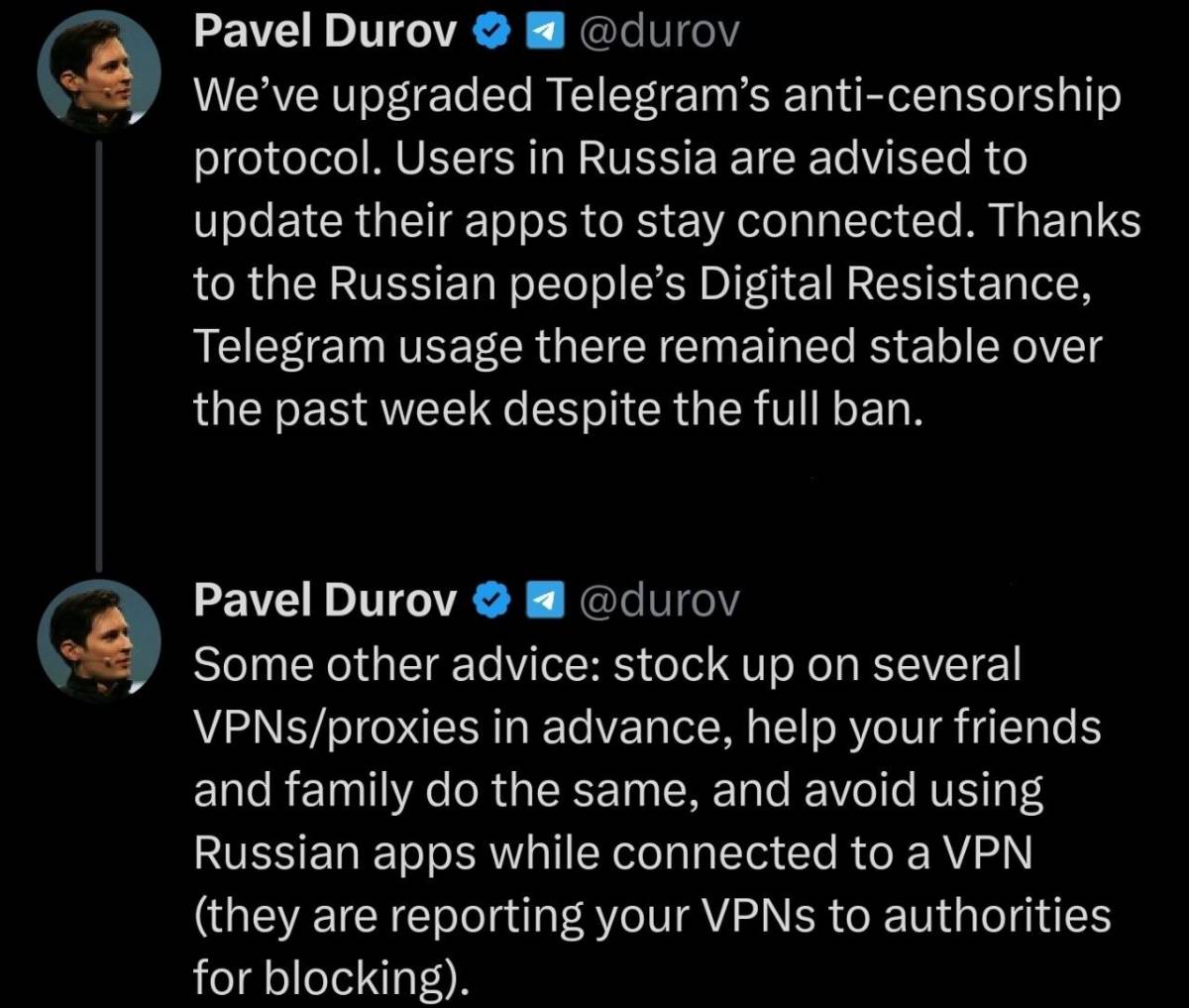 ⌨️ Pavel Durov: "Thanks to the Russian people’s Digital Resistance, Telegram usage there remained st...