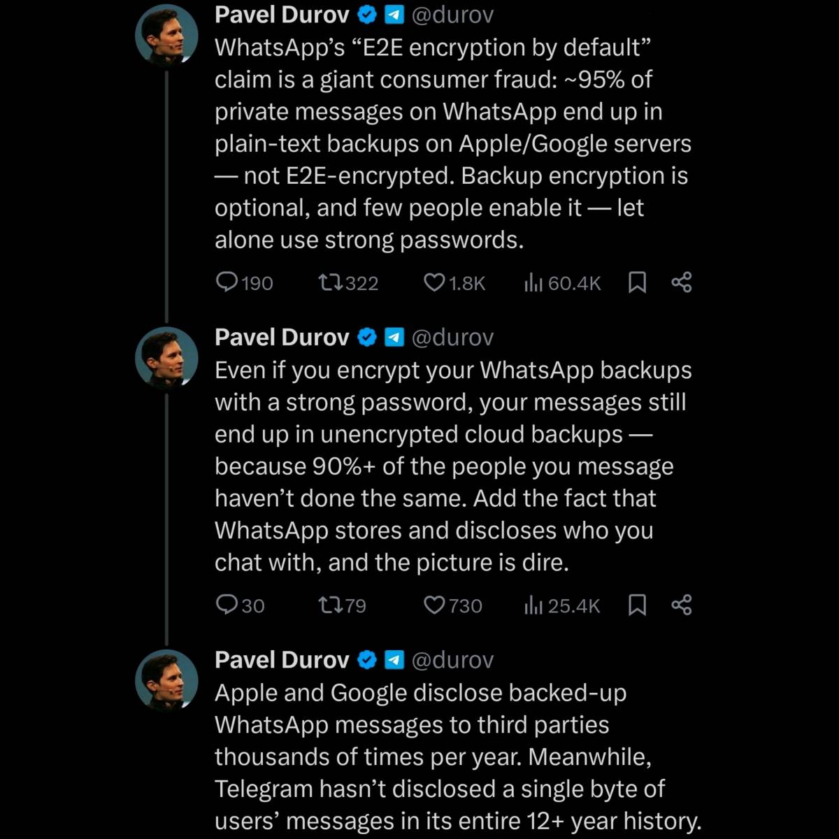 💎 Pavel Durov: "Telegram hasn’t disclosed a single byte of users’ messages in its entire 12+ year h...