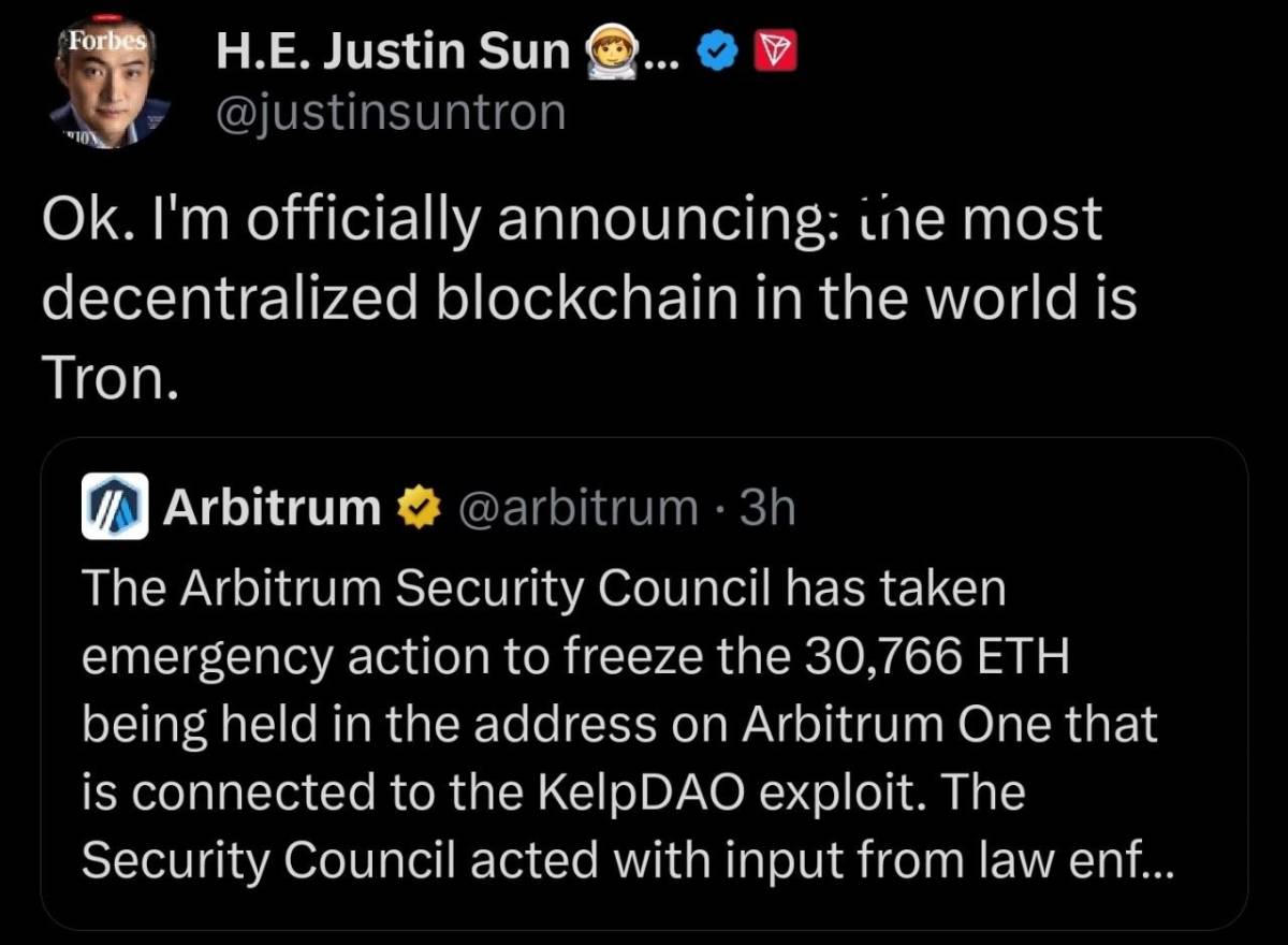 ๐ฃ Justin Sun says the most decentralized blockchain in the world is Tron