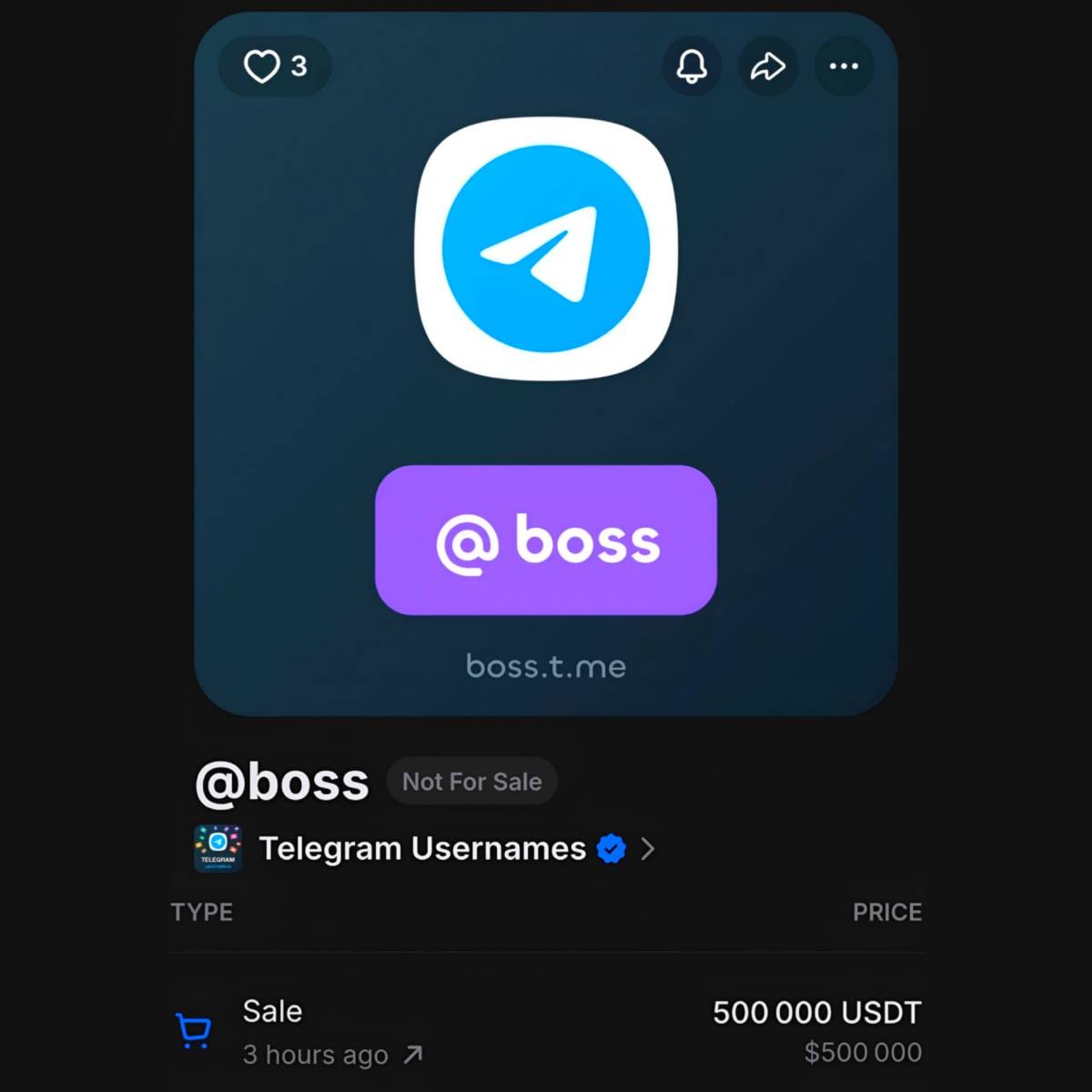 💎 Telegram username was sold for $500,000