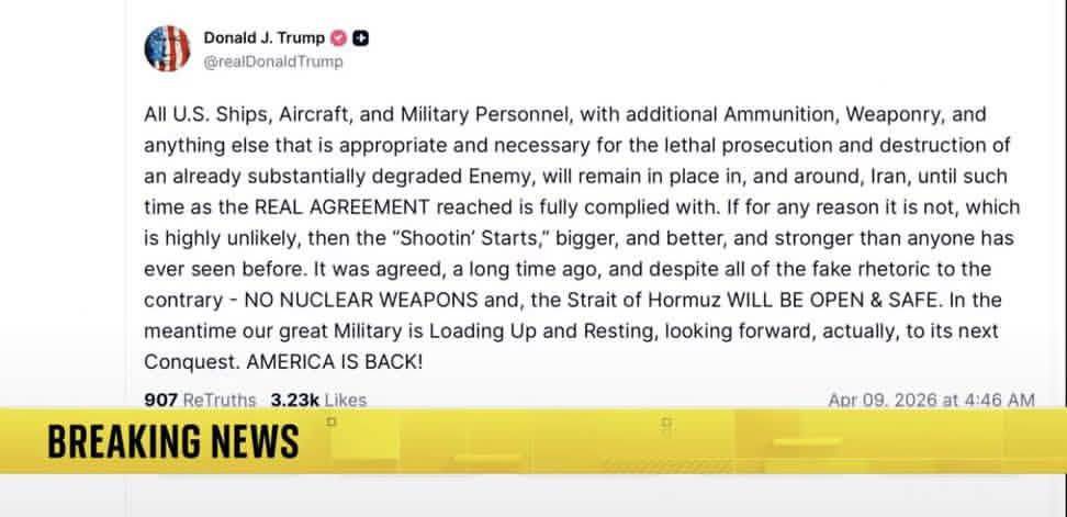 ๐จ BREAKING: Trump warns Iran the ceasefire is collapsing. โIf no deal is reached, the shooting star...