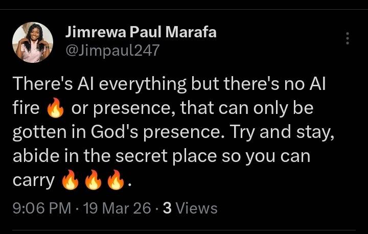 Carry fire ๐ฅ so the devil will not ask you who are you because he knows Jesus and Paul but you.