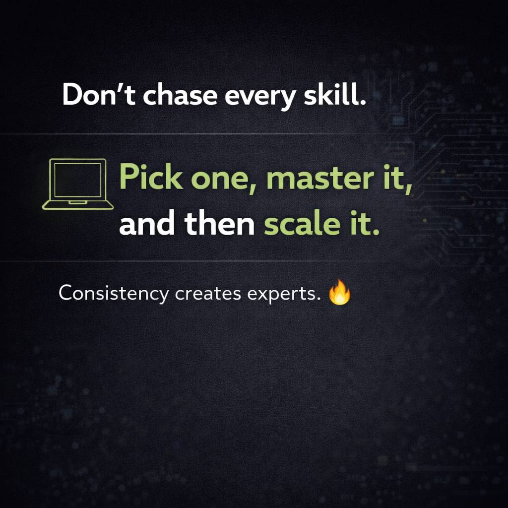 People stay average because they keep switching skills every month.
Winners choose one skill, stay c...