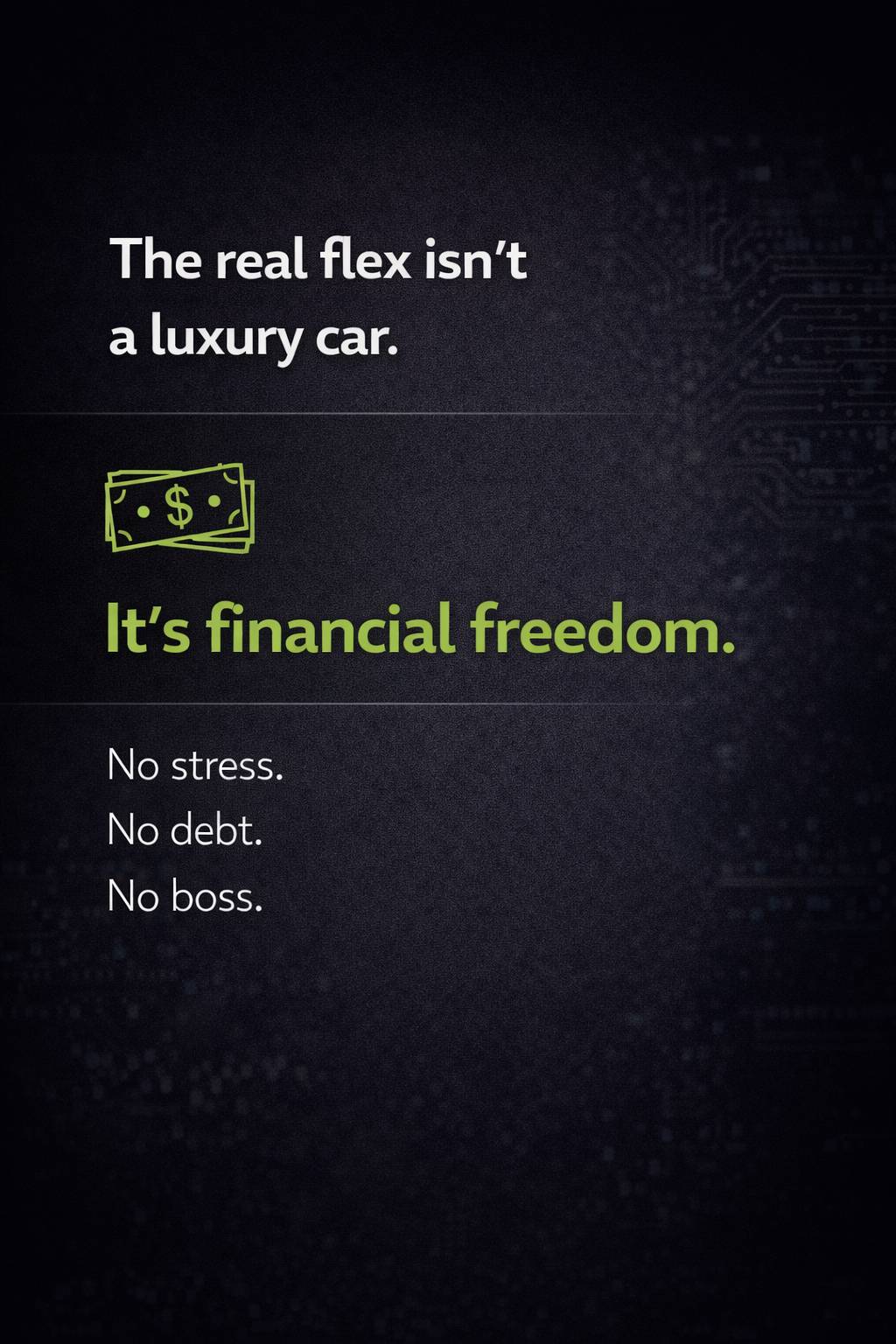 Smart people build freedom. 💰
No stress.
No debt.
No boss.
That’s the real upgrade. 🚀
#moneytips...