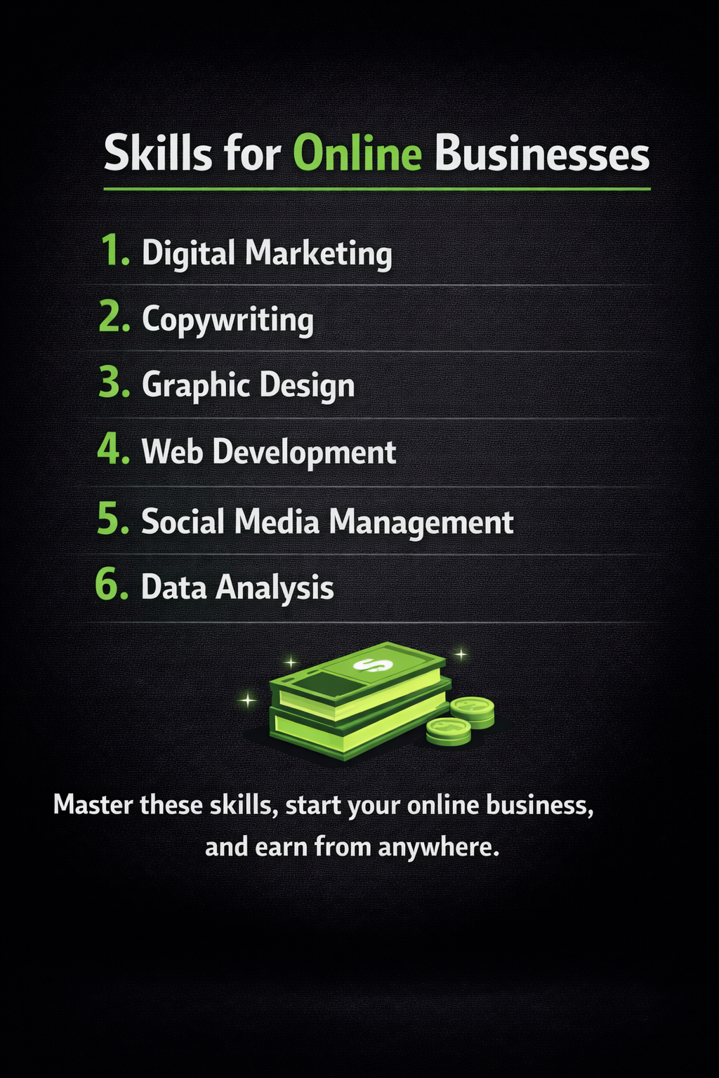 Your online business success starts with the right skills.

#OnlineBusiness #DigitalSkills #MakeMone...