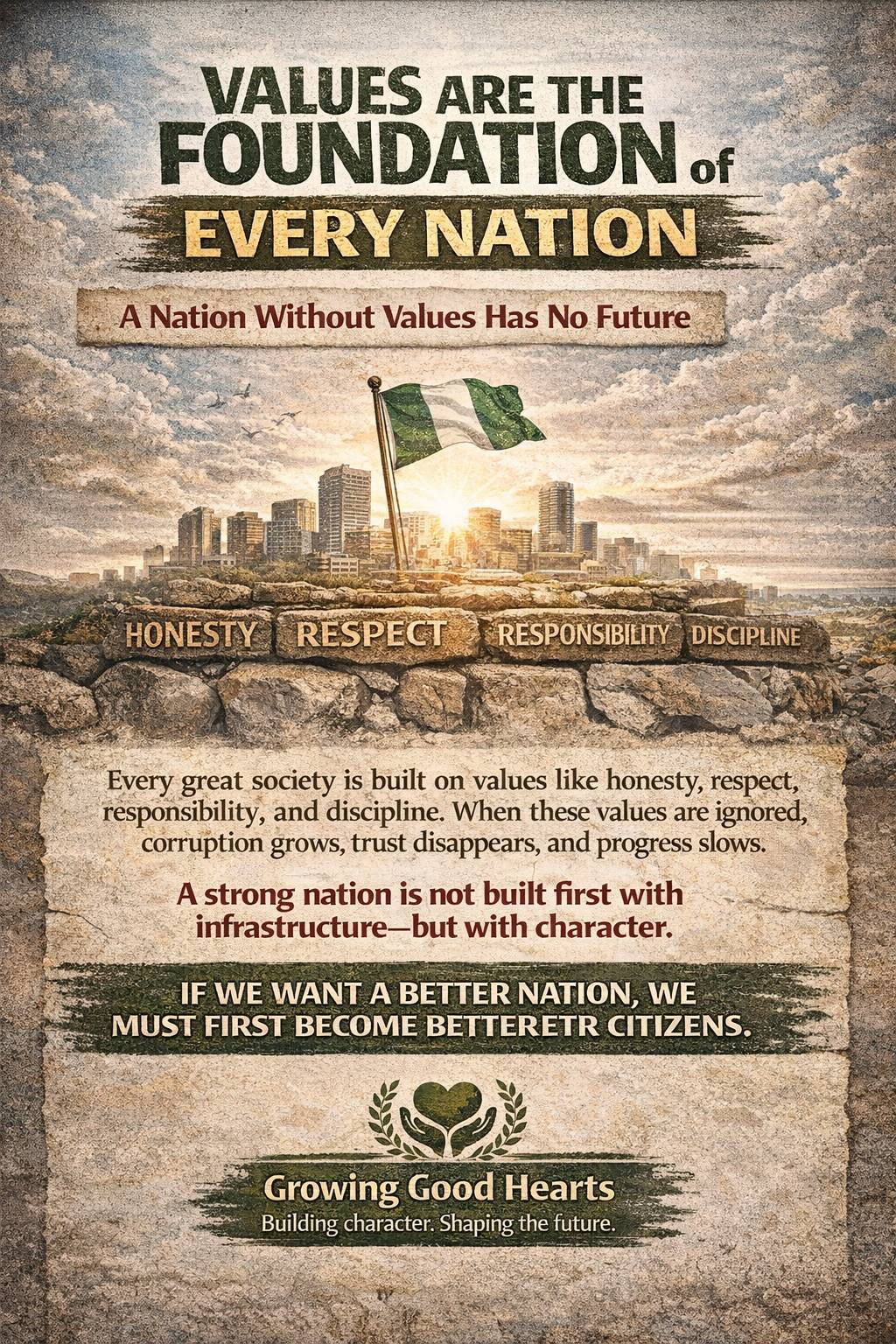 No Nation can rise above the values that is taught and Practiced by its citizens
