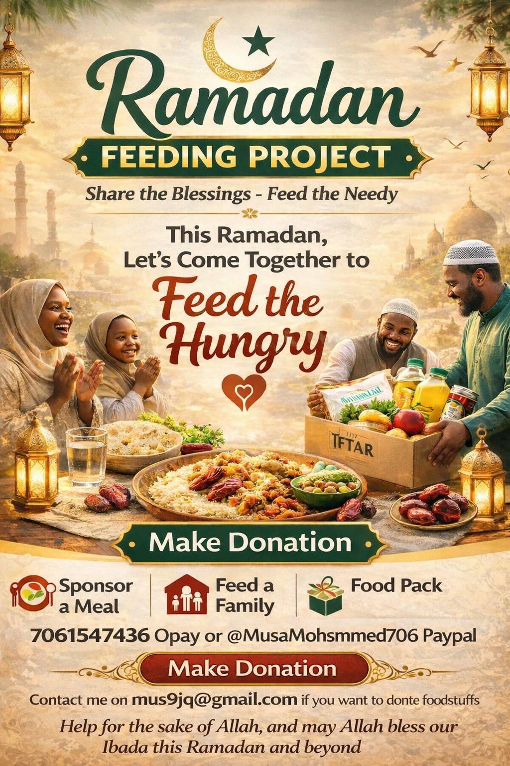 Help for the sake of Allah and may Allah bless you and your intention no one needs to be hungry his...