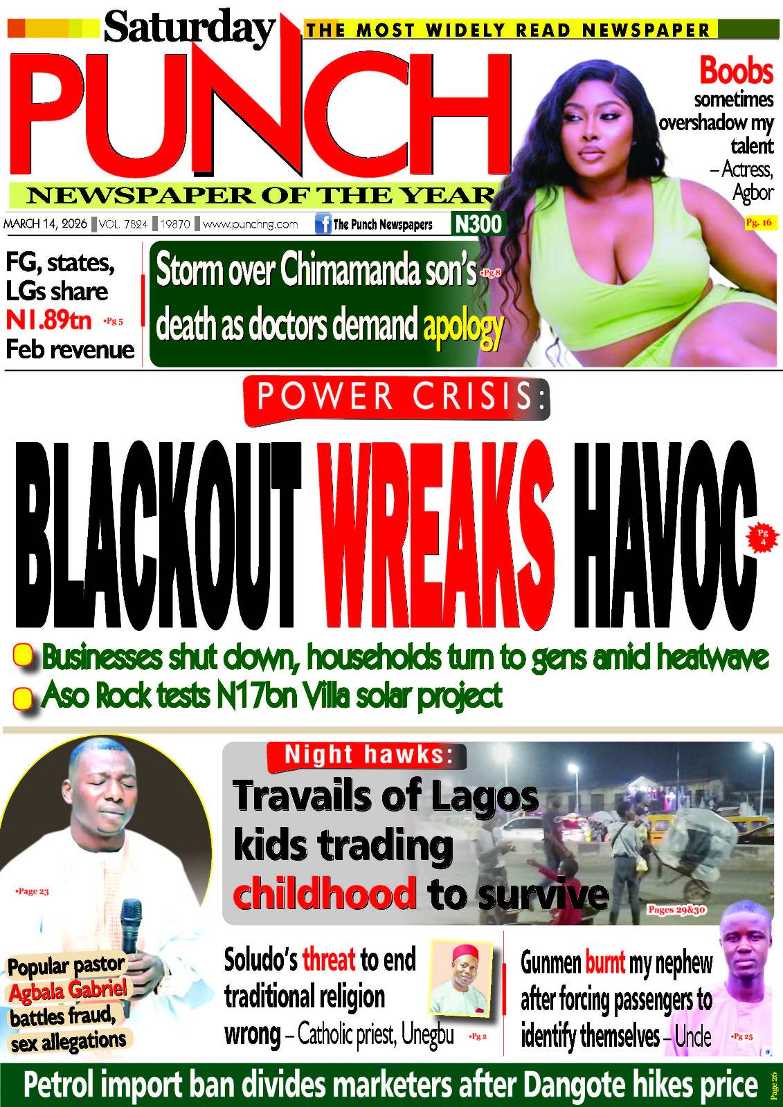 MARCH 14 - HEADLINES