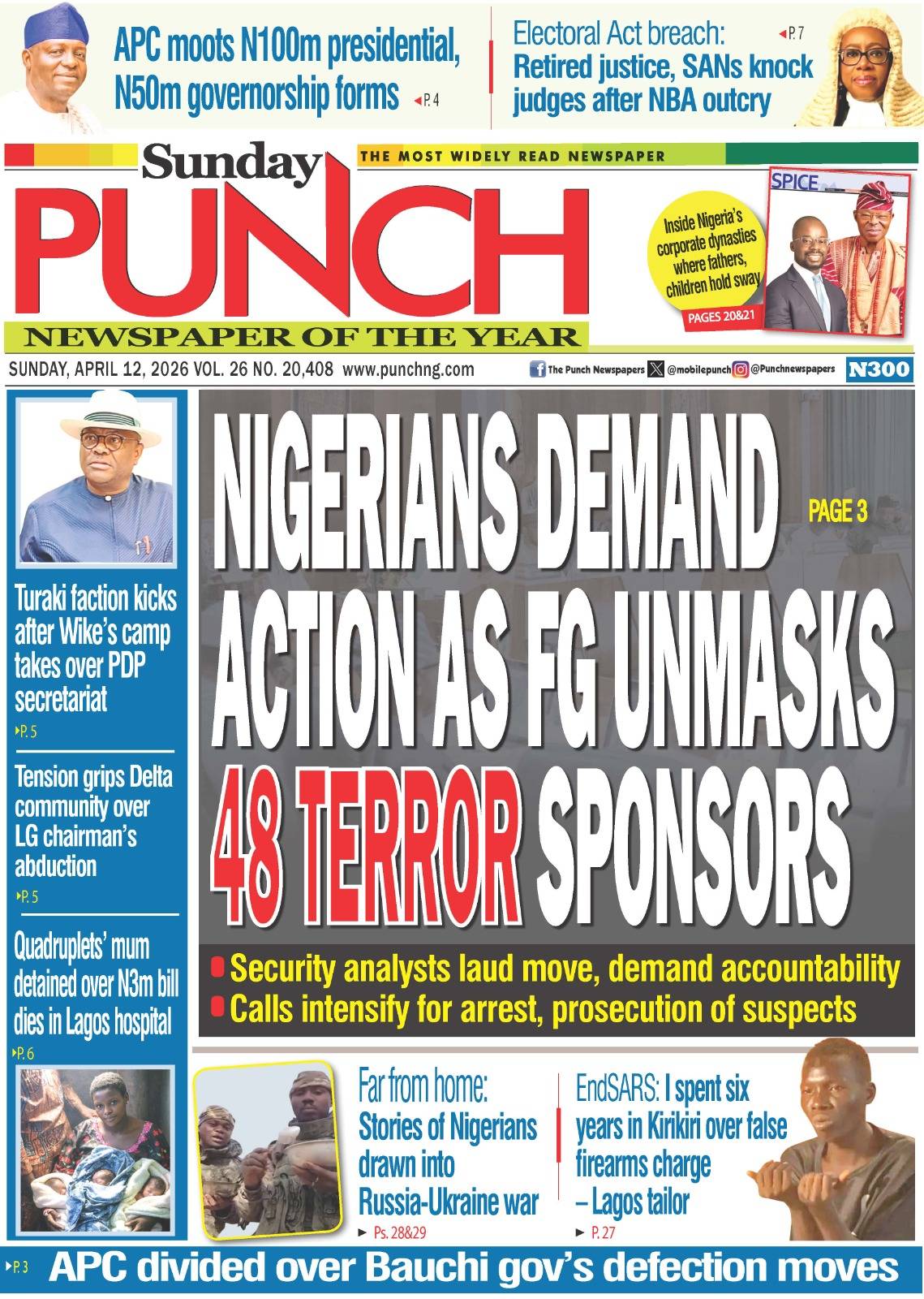 APRIL 12 - HEADLINES