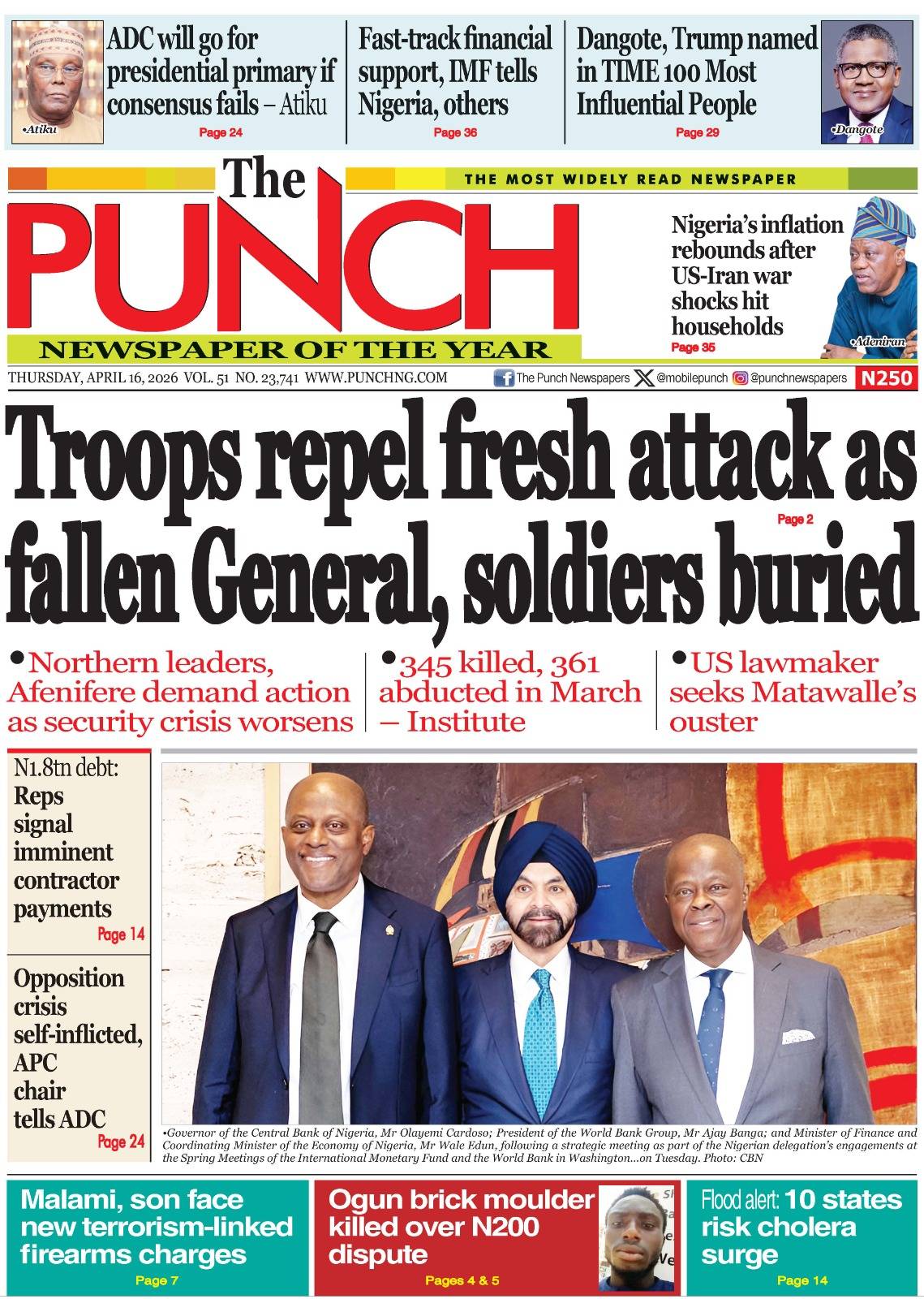 APRIL 16 - HEADLINES